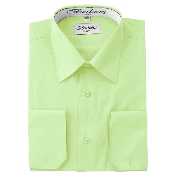 Berlioni Italy Men's Convertible Cuff Solid Dress Shirt Lime