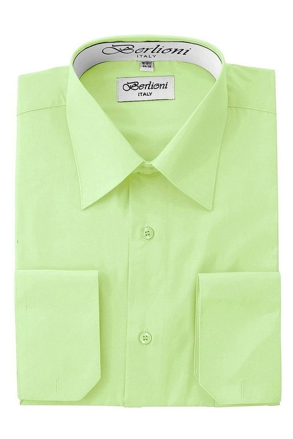 Italy Men's Convertible Cuff Solid Dress Shirt Lime
