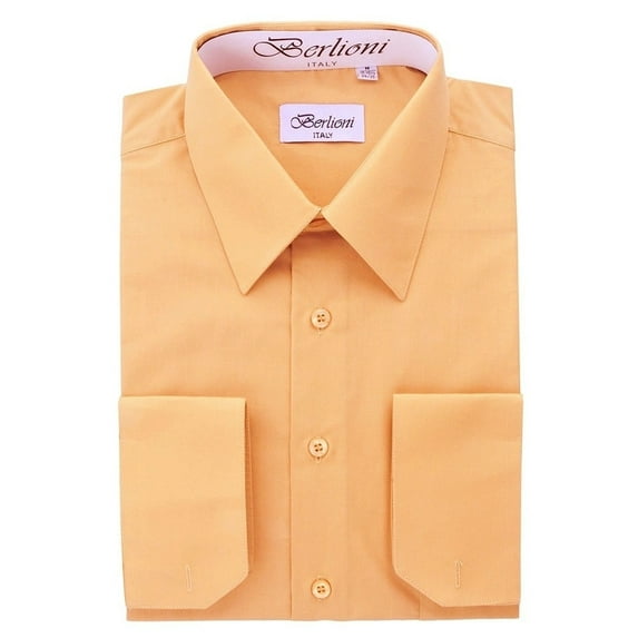 Berlioni Italy Men's Convertible Cuff Solid Dress Shirt Peach