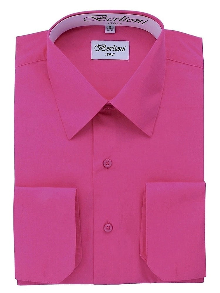 Berlioni Italy Men's Convertible Cuff Solid Long Sleeve Dress Shirt ...