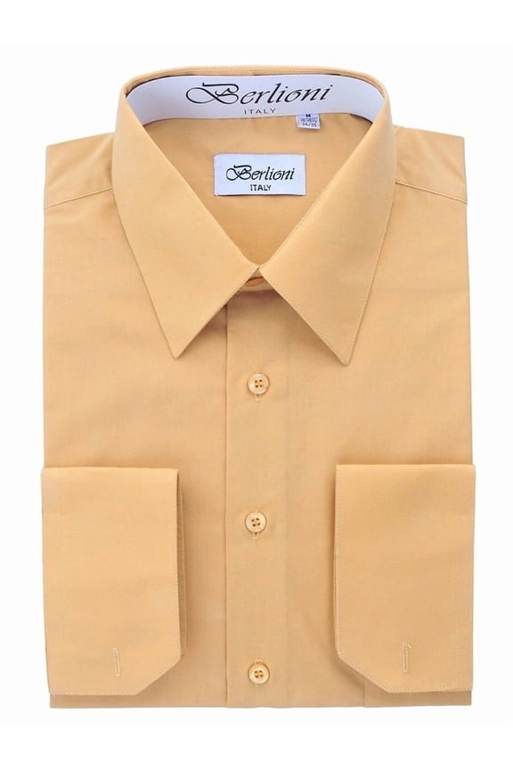 Italy Men's Convertible Cuff Solid Long Sleeve Dress Shirt Khaki