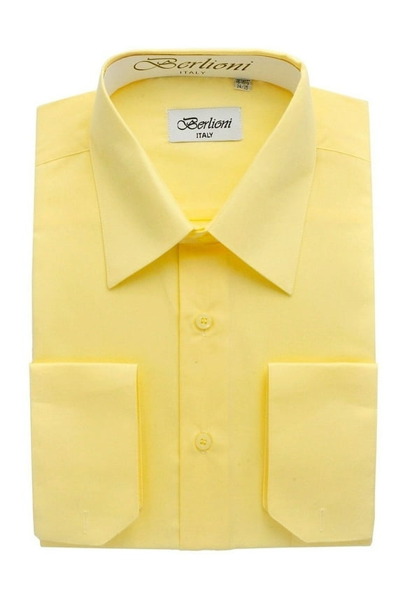 Italy Men's Convertible Cuff Solid Long Sleeve Dress Shirt Lemon