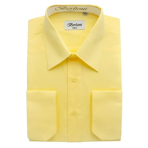 Berlioni Italy Men's Convertible Cuff Solid Long Sleeve Dress Shirt Lemon