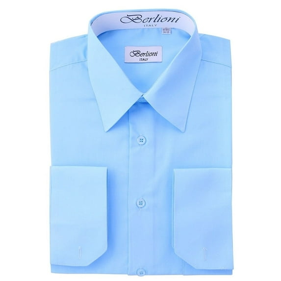 Berlioni Italy Men's Convertible Cuff Solid Long Sleeve Dress Shirt Light Blue