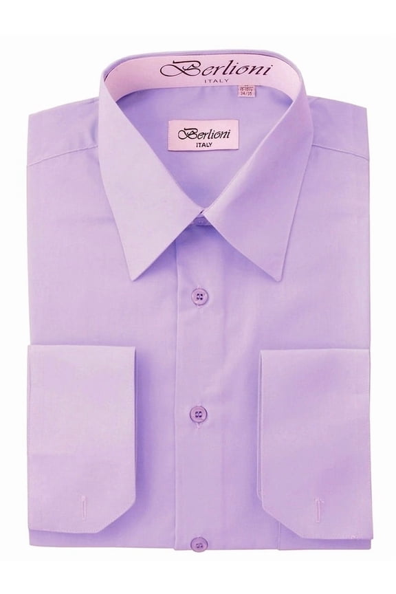 Italy Men's Convertible Cuff Solid Long Sleeve Dress Shirt Lilac