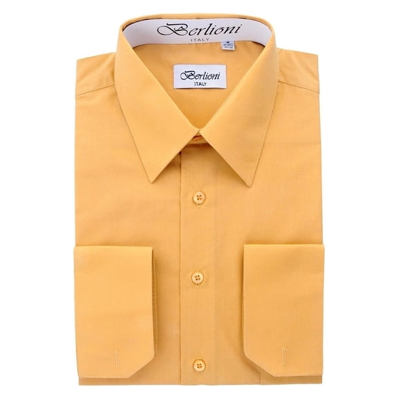 Berlioni Italy Men's Convertible Cuff Solid Long Sleeve Dress Shirt Mustard