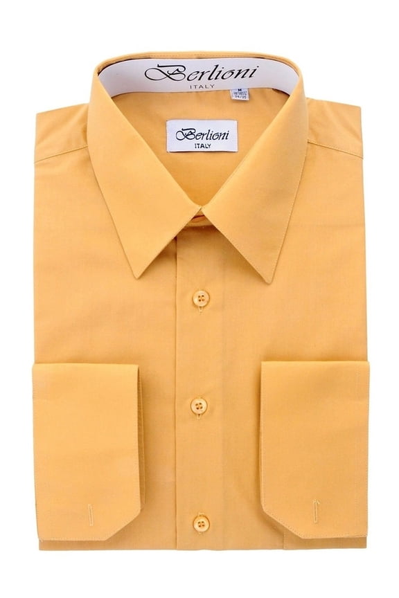 Italy Men's Convertible Cuff Solid Long Sleeve Dress Shirt Mustard
