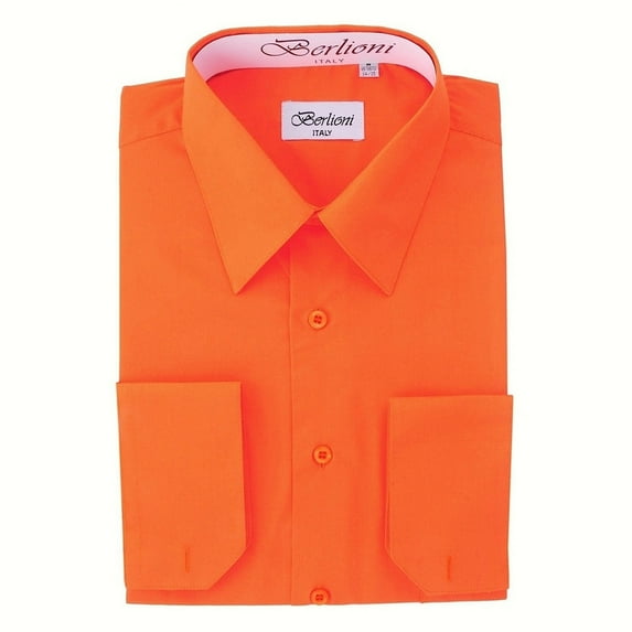 Berlioni Italy Men's Convertible Cuff Solid Long Sleeve Dress Shirt Orange
