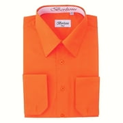 BERLIONI Italy Men's Convertible Cuff Solid Long Sleeve Dress Shirt Orange