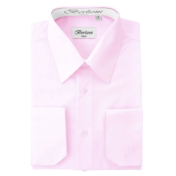 Berlioni Italy Men's Convertible Cuff Solid Long Sleeve Dress Shirt Pink