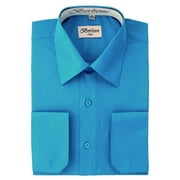 Berlioni Italy Mens Convertible Cuff Solid Long Sleeve Dress Shirt Turquoise