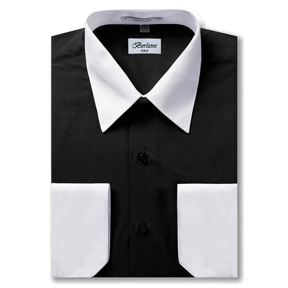 Berlioni Italy Men's Long Sleeve Two Tone Premium Dress Shirt