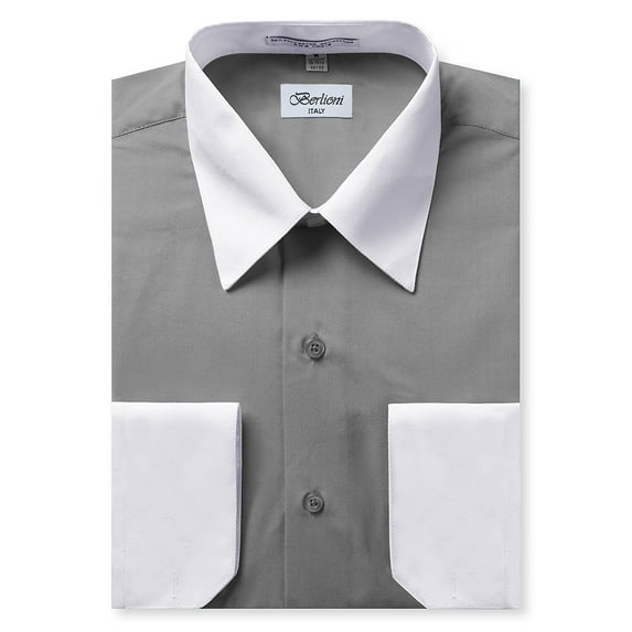 Berlioni Italy Men's Long Sleeve Two Tone Premium Dress Shirt