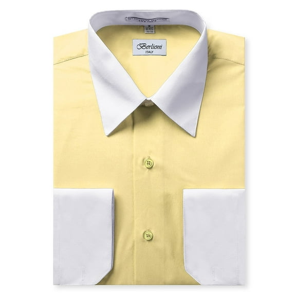 Berlioni Italy Men's Long Sleeve Two Tone Premium Dress Shirt