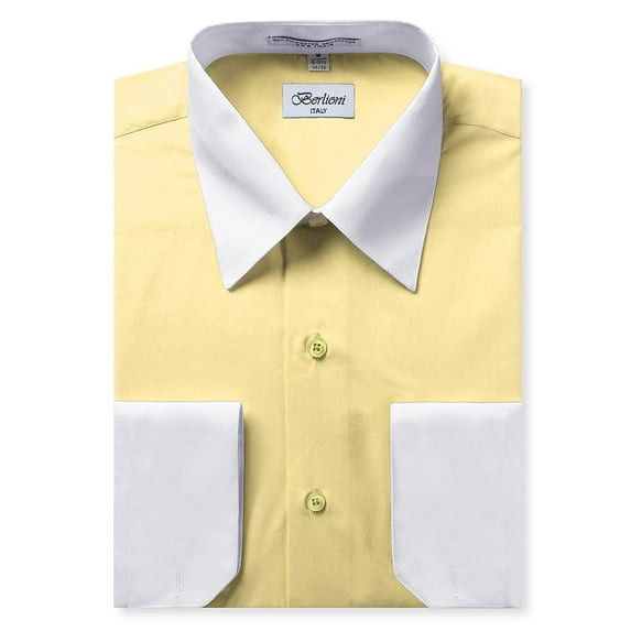 Berlioni Italy Men's Long Sleeve Two Tone Premium Dress Shirt