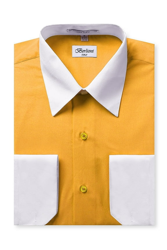 Italy Men's Long Sleeve Two Tone Premium Dress Shirt