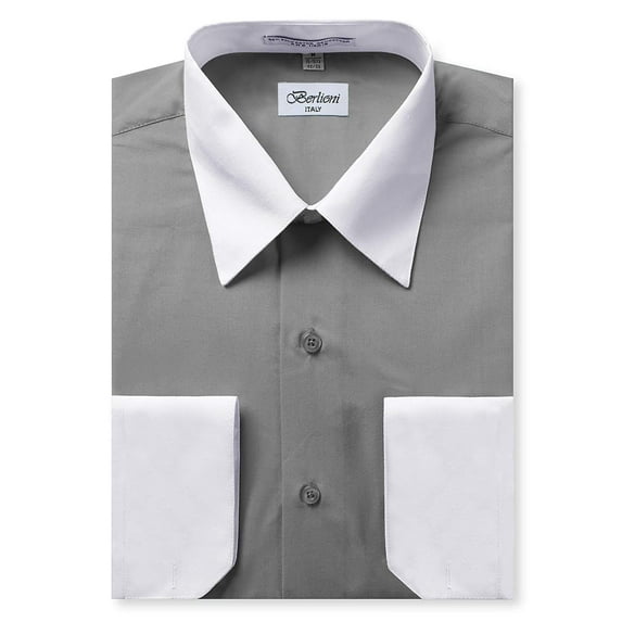 Berlioni Italy Men's Long Sleeve Two Tone Premium Dress Shirt