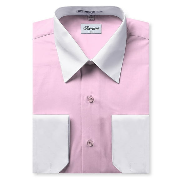 Berlioni Italy Men's Long Sleeve Two Tone Premium Dress Shirt