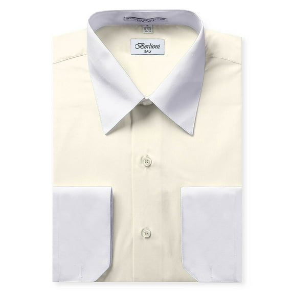Berlioni Italy Men's Long Sleeve Two Tone Premium Dress Shirt
