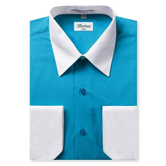 Berlioni Italy Men's Long Sleeve Two Tone Premium Dress Shirt