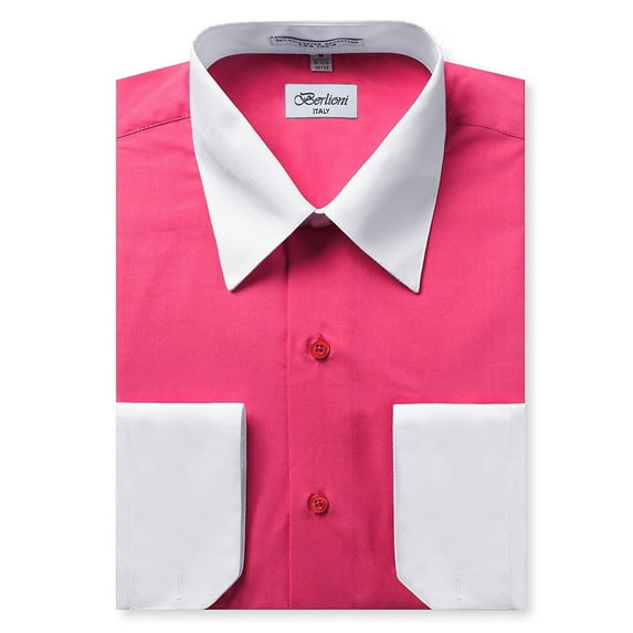Berlioni Italy Men's Long Sleeve Two Tone Premium Dress Shirt