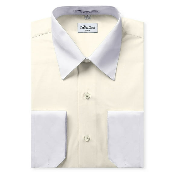 Berlioni Italy Men's Long Sleeve Two Tone Premium Dress Shirt