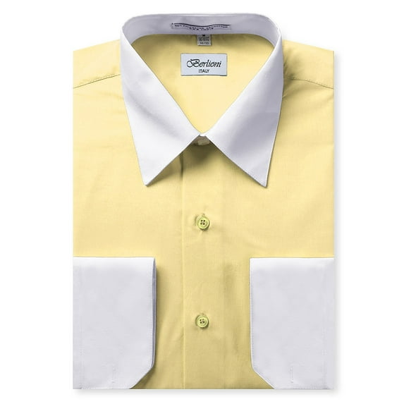 Berlioni Italy Men's Long Sleeve Two Tone Premium Dress Shirt