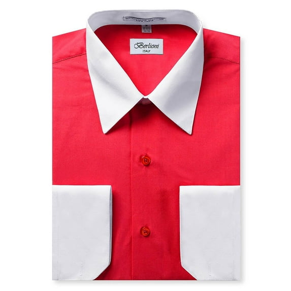 Berlioni Italy Men's Long Sleeve Two Tone Premium Dress Shirt