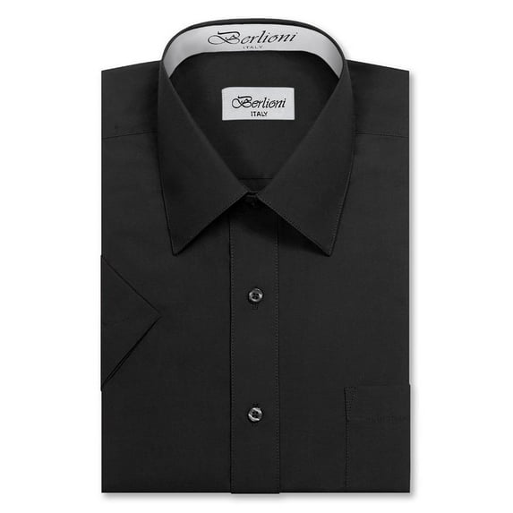Berlioni Italy Men's Premium Classic Button Down Short Sleeve Solid Dress Shirt (Black,M (15-15½))