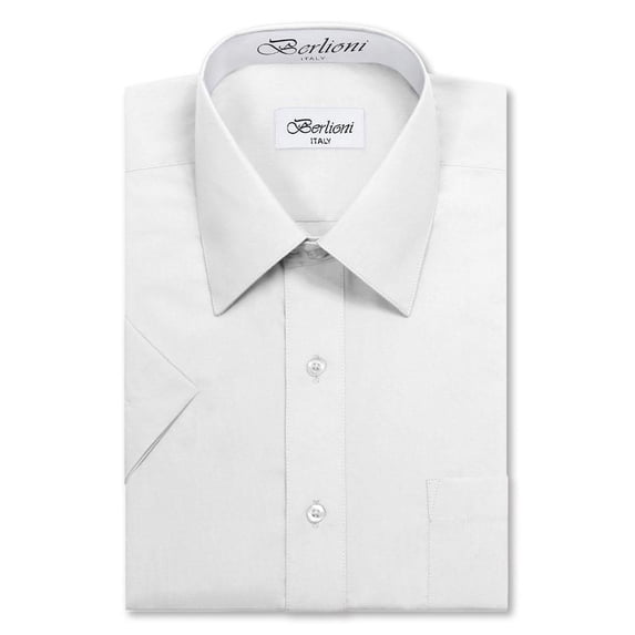 Berlioni Italy Men's Premium Classic Button Down Short Sleeve Solid Dress Shirt (White,S (14-14½))