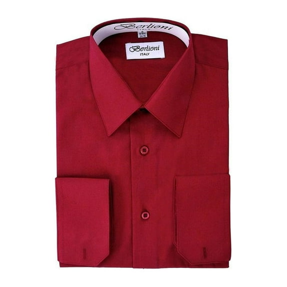 Berlioni Italy Men's Premium Classic French Convertible Cuff Long Sleeve Dress Shirt Burgundy X-Large 36/37