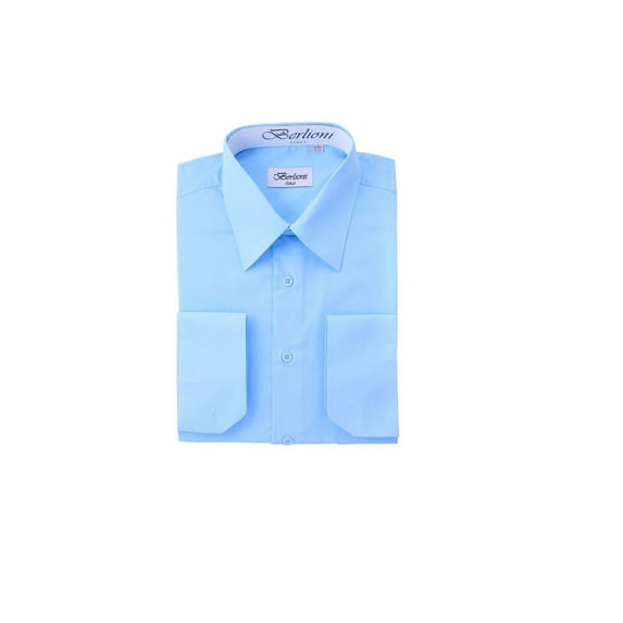 Berlioni Italy Men's Premium Classic French Convertible Cuff Long Sleeve Dress Shirt Light Blue Medium 32/33