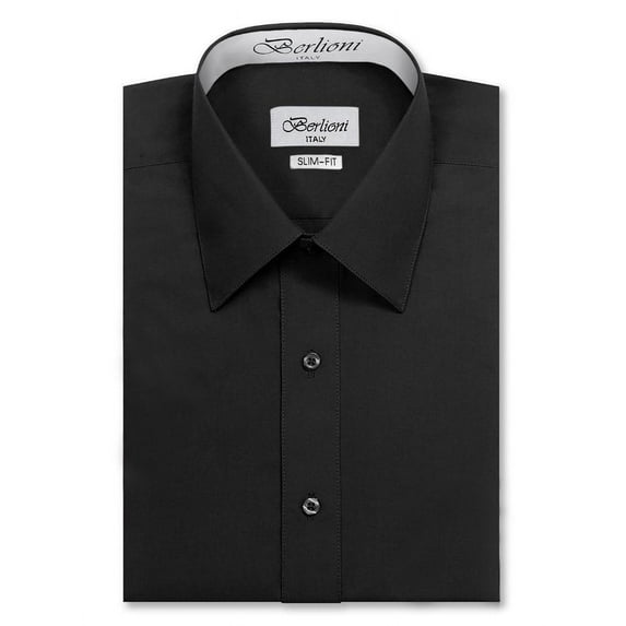 Berlioni Italy Men's Slim-Fit Premium French Convertible Cuff Solid Dress Shirt (Black,M (15-15½) sleeve: 32/33)