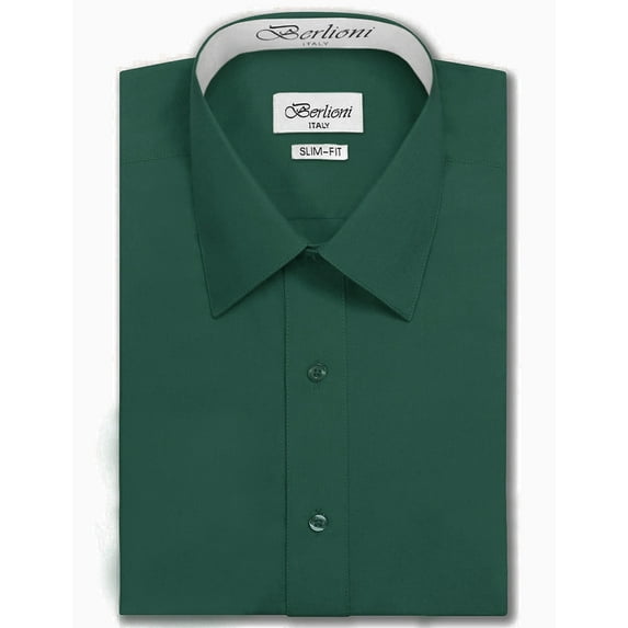 Berlioni Italy Men's Slim-Fit Premium French Convertible Cuff Solid Dress Shirt (Hunter,S (14-14½) sleeve: 32/33)