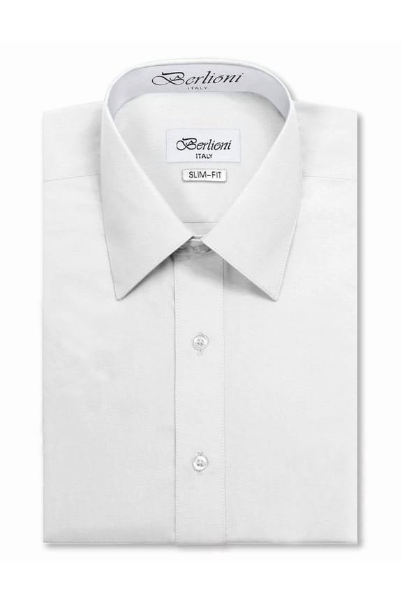 Italy Men's Slim-Fit Premium French Convertible Cuff Solid Dress Shirt (L (16-16½) sleeve: 34/35,White)