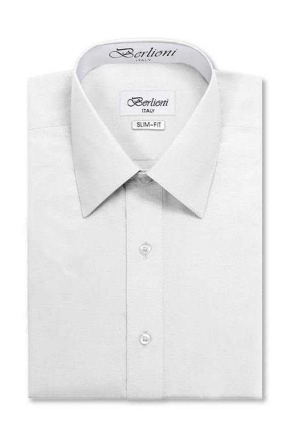 Italy Men's Slim-Fit Premium French Convertible Cuff Solid Dress Shirt (M (15-15½) sleeve: 32/33,White)