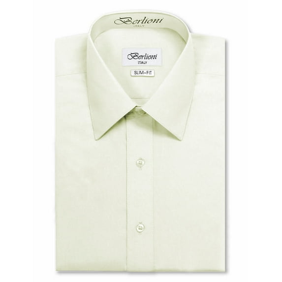 Berlioni Italy Men's Slim-Fit Premium French Convertible Cuff Solid Dress Shirt (Off White, L (16-16½) sleeve: 32/33)