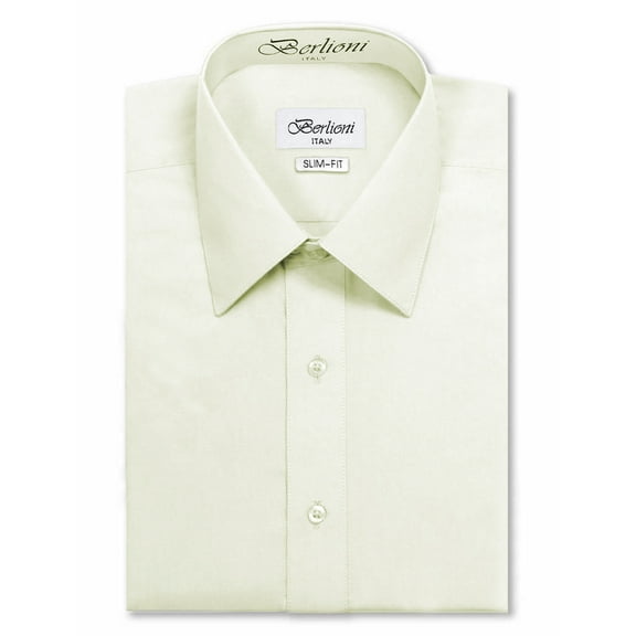 Berlioni Italy Men's Slim-Fit Premium French Convertible Cuff Solid Dress Shirt (Off White, M (15-15½) sleeve: 32/33)