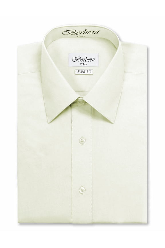 Italy Men's Slim-Fit Premium French Convertible Cuff Solid Dress Shirt (Off White, XL (17-17½) sleeve: 34/35)
