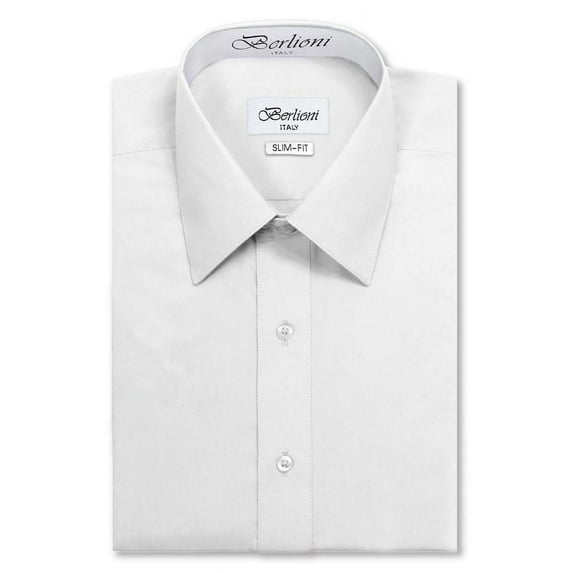 Berlioni Italy Men's Slim-Fit Premium French Convertible Cuff Solid Dress Shirt (White,2XL (18-18½) sleeve: 34/35)