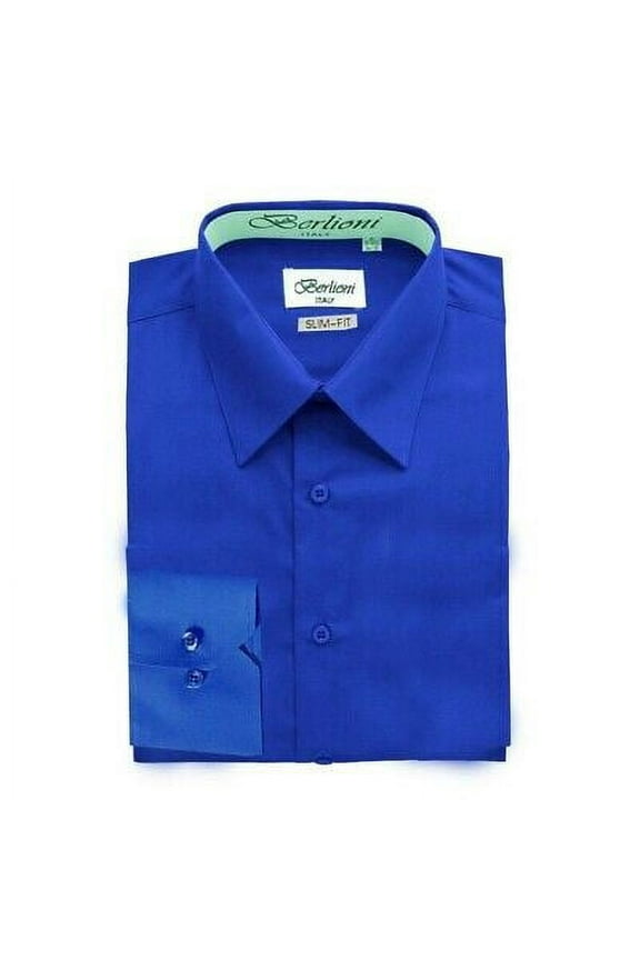 Italy Men's Slim fit Convertible Cuff Solid Italian French Dress Shirt