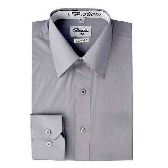 Berlioni Italy Men's Slim fit Convertible Cuff Solid Italian French Dress Shirt