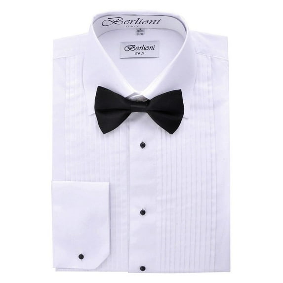 Berlioni Italy Men's Tuxedo Dress Shirt with Bow-Tie (Lay-Down 135, 5XL Sleeve: 38/39)