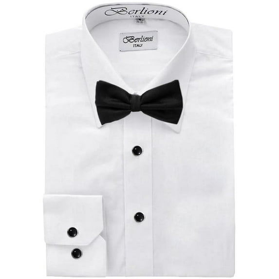 Berlioni Italy Men's Tuxedo Dress Shirt with Bow-Tie (Lay-Down Plain 133, 4XL (20-20½) sleeve: 36/37)