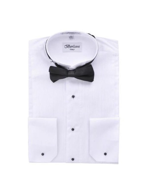 Mens Tuxedo Shirt Wing Collar With Bow-Tie Set French Cuff White Men'S Dress Shirt