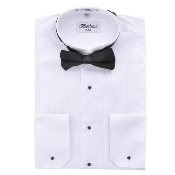 Berlioni Italy Men's Tuxedo Dress Shirt with Bow-Tie (Wing-Tip 130, L (16-16½) sleeve: 34/35)