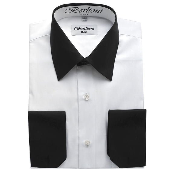 Berlioni Italy White Collar & Cuffs Mens Two Tone Dress Shirt 19 Colors & Sizes