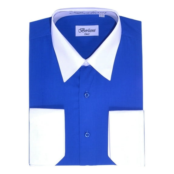 Berlioni Italy White Collar & Cuffs Mens Two Tone Dress Shirt 19 Colors & Sizes