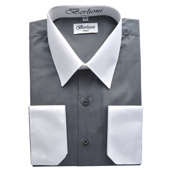 Berlioni Italy White Collar & Cuffs Mens Two Tone Dress Shirt 19 Colors & Sizes