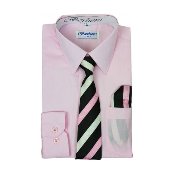 Berlioni Kids Boys Long Sleeve Dress Shirt Set
